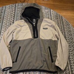 Columbia Fleece Full Zip Hoodie Jacket Beige Olive Black Mens Large Guc